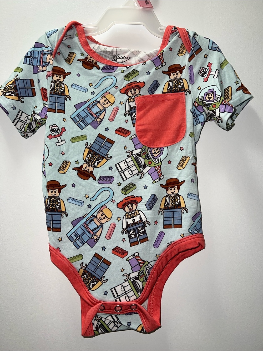 Kids Toy-Print One-Piece Bodysuit with Coral Trim